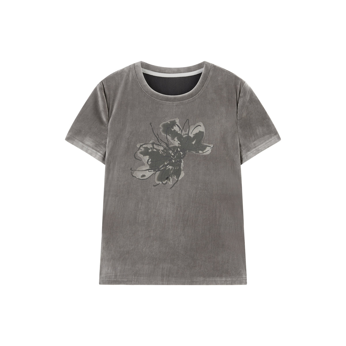 Women's velvet graffiti print regular shoulder T-shirt