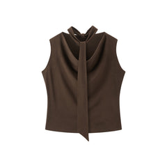 Women's Elegant Draped Collar Waist-Cinched Tank Top