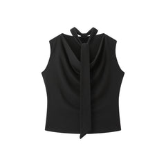 Women's Elegant Draped Collar Waist-Cinched Tank Top