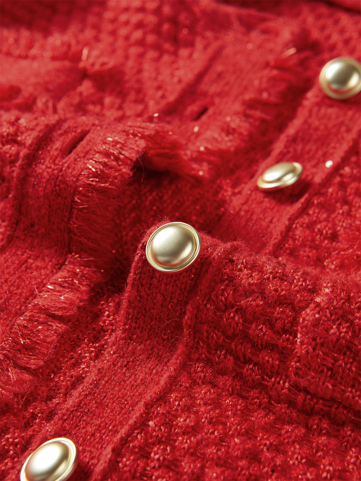 Women's Red Raw Edge Knit Cardigan