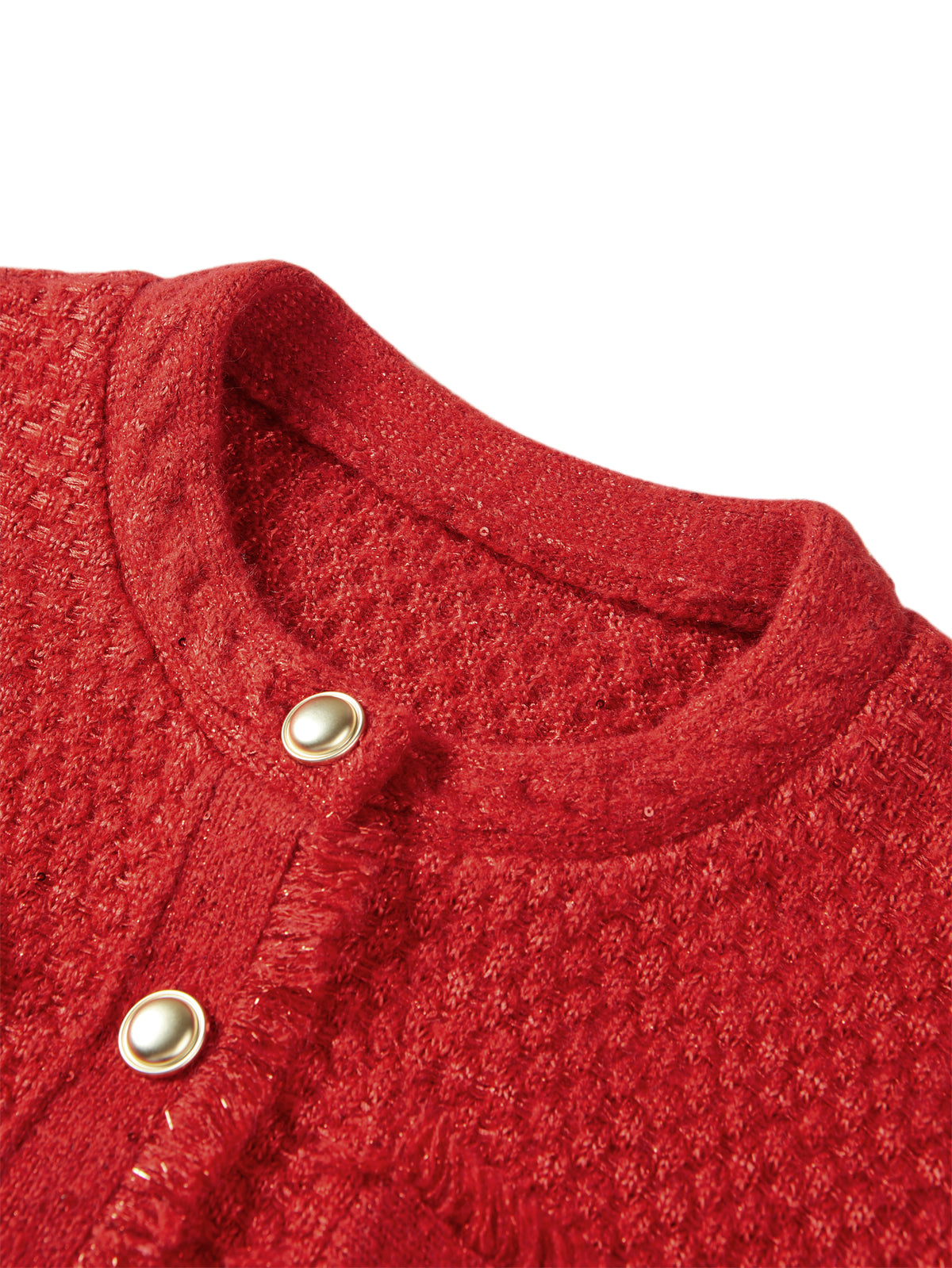 Women's Red Raw Edge Knit Cardigan