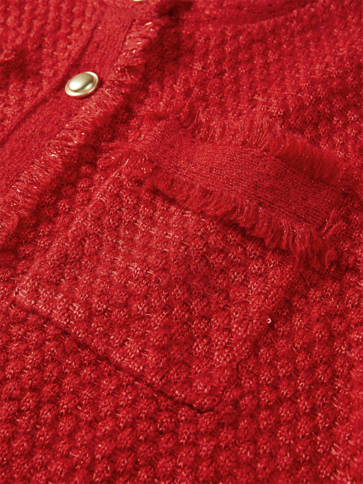 Women's Red Raw Edge Knit Cardigan