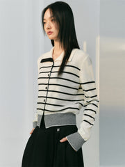 Women's Striped Lapel Cardigan