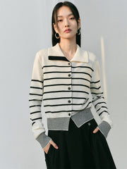 Women's Striped Lapel Cardigan