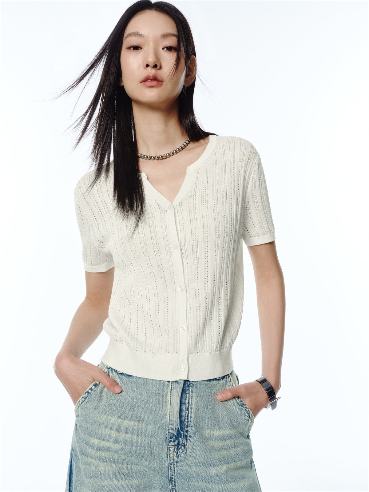 Women's Acetate Blend Knit Cardigan with Metallic Thread