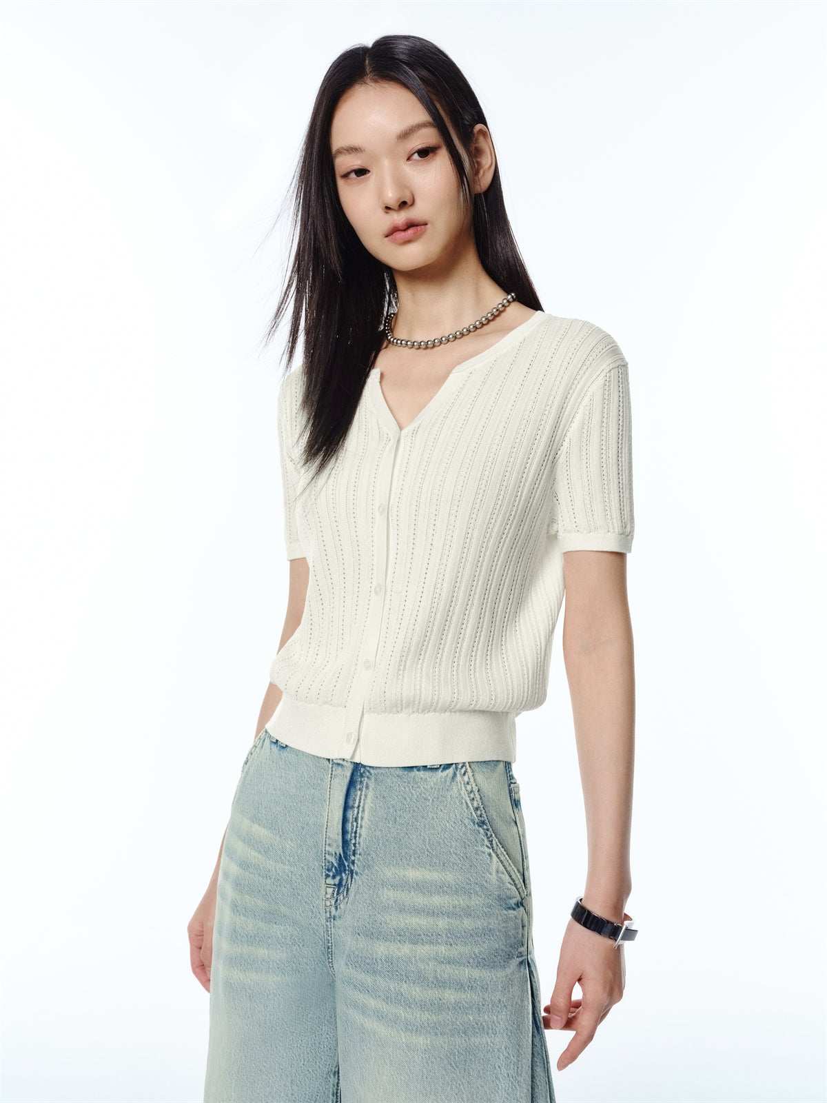 Women's Acetate Blend Knit Cardigan with Metallic Thread