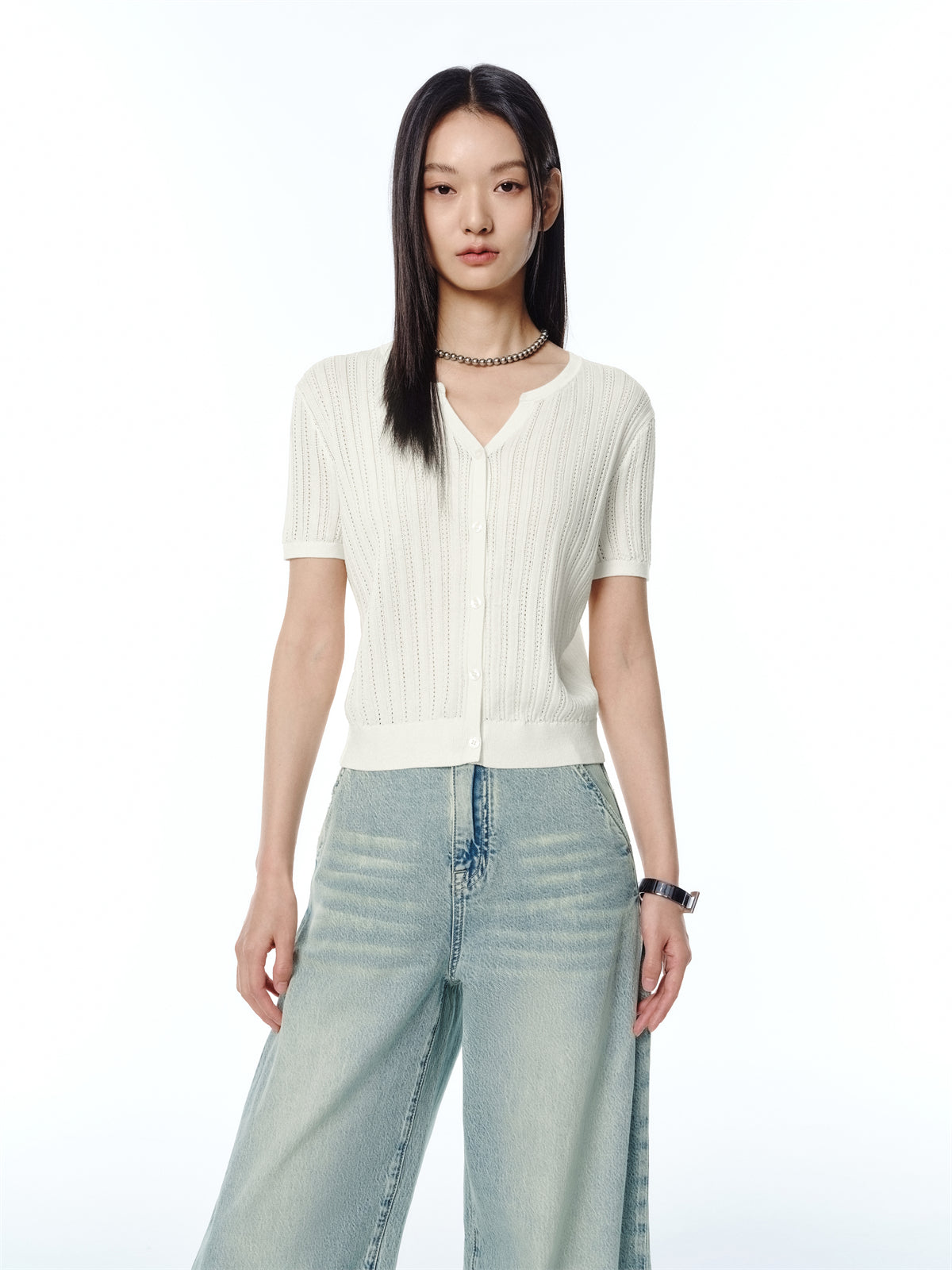 Women's Acetate Blend Knit Cardigan with Metallic Thread