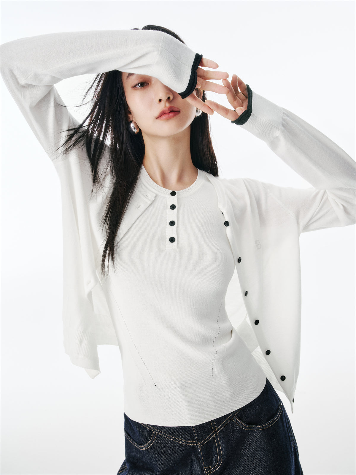 Women's Wool-Blend Knit Cardigan with Contrast Accents