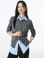 Women's Wool-Blend Knit Cardigan with Contrast Accents