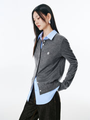 Women's Wool-Blend Knit Cardigan with Contrast Accents
