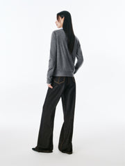 Women's Wool-Blend Knit Cardigan with Contrast Accents