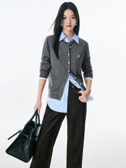Women's Wool-Blend Knit Cardigan with Contrast Accents