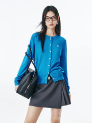 Women's Wool-Blend Knit Cardigan with Contrast Accents