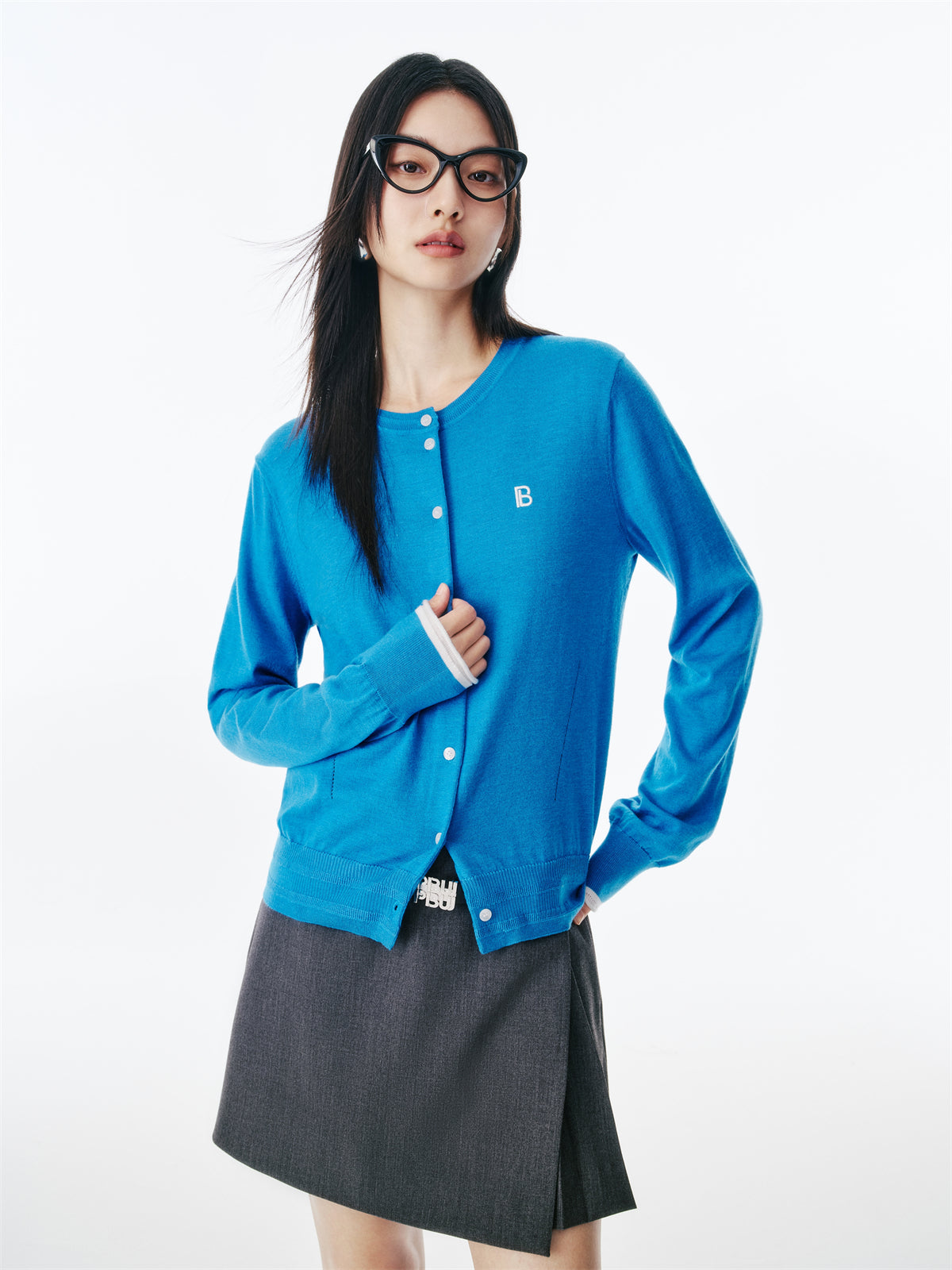 Women's Wool-Blend Knit Cardigan with Contrast Accents