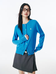 Women's Wool-Blend Knit Cardigan with Contrast Accents