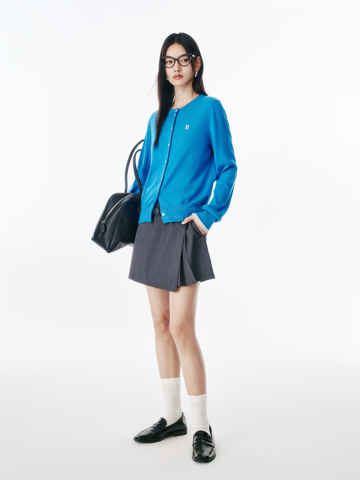 Women's Wool-Blend Knit Cardigan with Contrast Accents