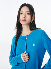 Women's Wool-Blend Knit Cardigan with Contrast Accents