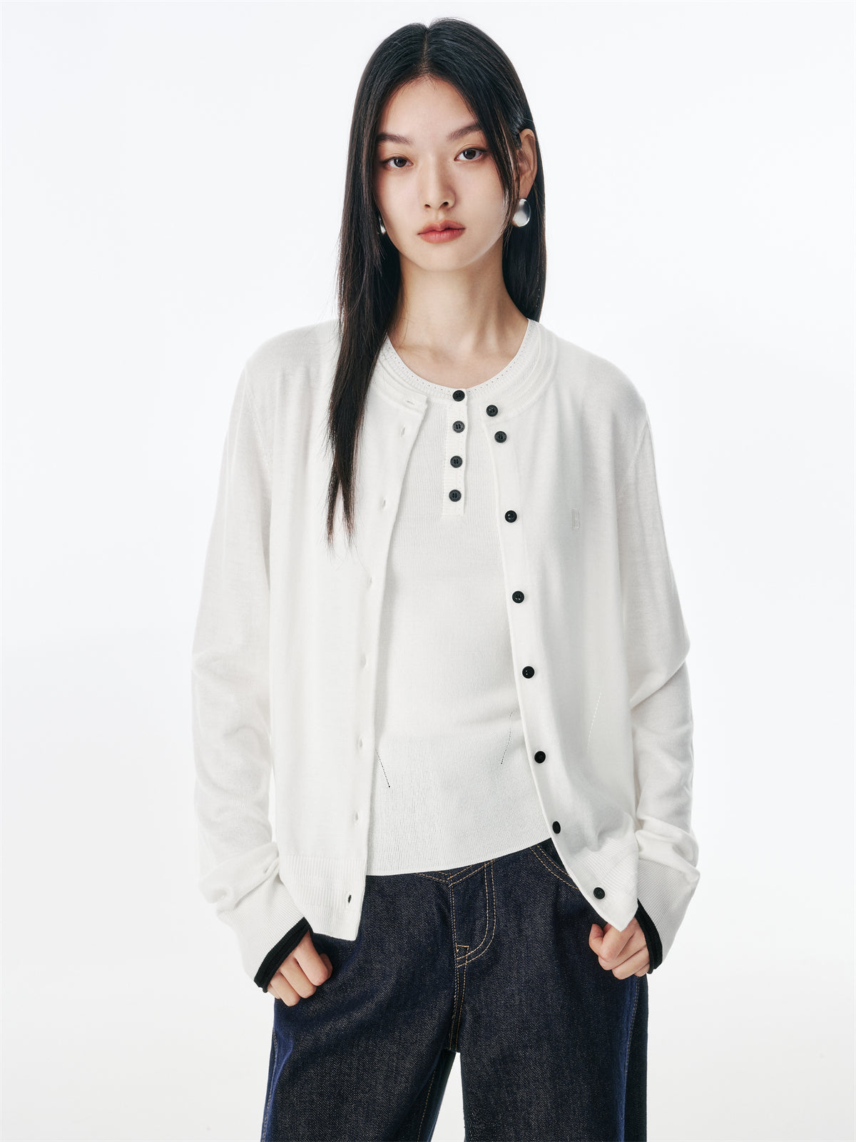 Women's Wool-Blend Knit Cardigan with Contrast Accents