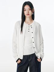 Women's Wool-Blend Knit Cardigan with Contrast Accents