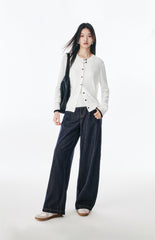 Women's Wool-Blend Knit Cardigan with Contrast Accents