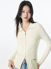 Women's Cable-Knit Collared Two-Way Zip Cardigan