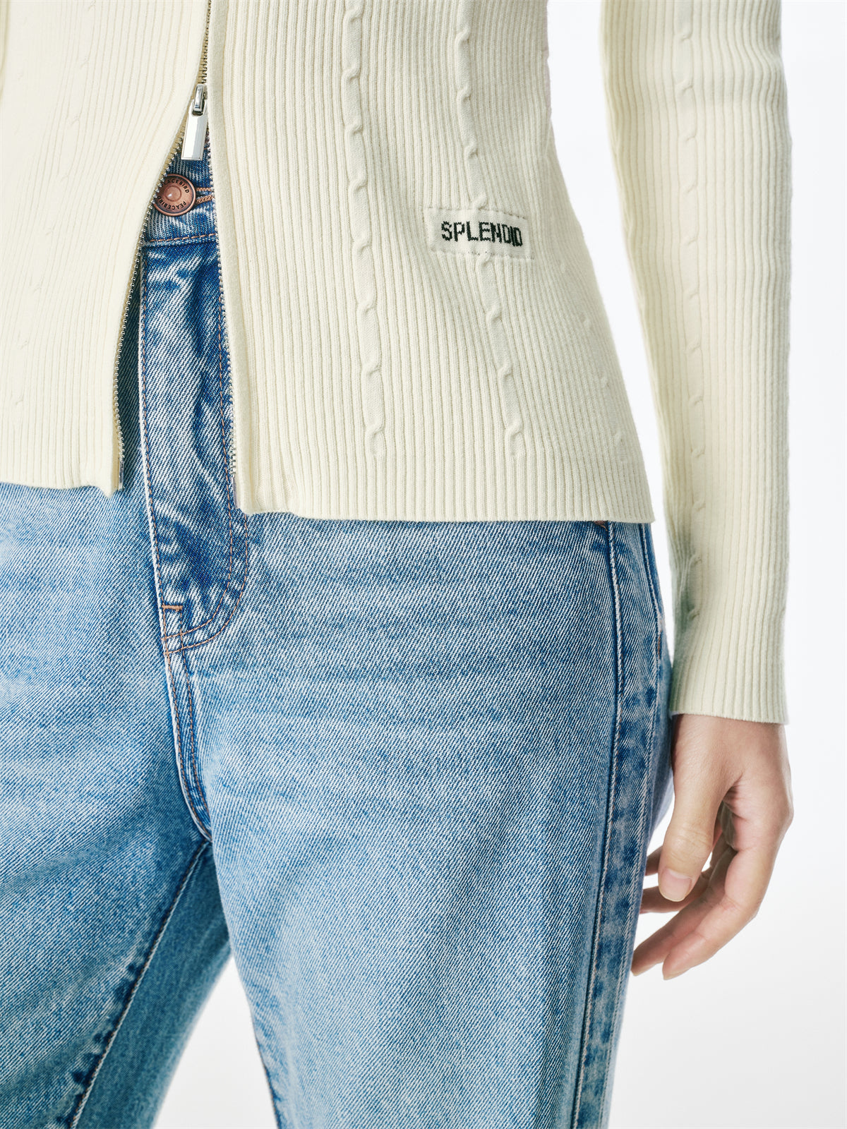 Women's Cable-Knit Collared Two-Way Zip Cardigan