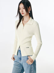 Women's Cable-Knit Collared Two-Way Zip Cardigan