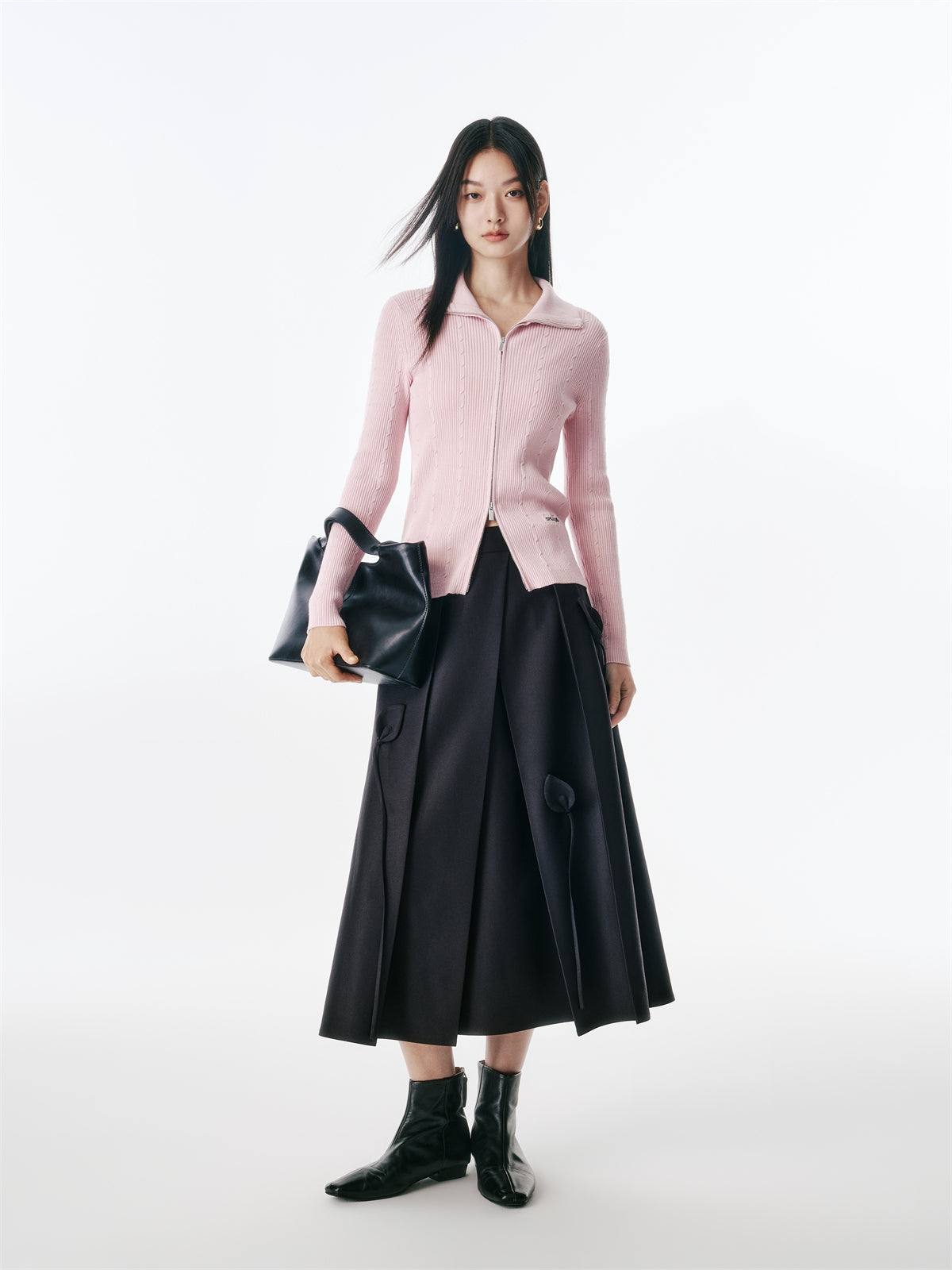 Women's Cable-Knit Collared Two-Way Zip Cardigan
