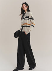 Women's Mock-Neck Colorblock Striped Knit Cardigan