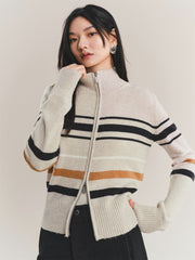 Women's Mock-Neck Colorblock Striped Knit Cardigan