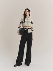 Women's Mock-Neck Colorblock Striped Knit Cardigan