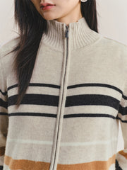 Women's Mock-Neck Colorblock Striped Knit Cardigan