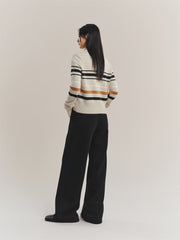 Women's Mock-Neck Colorblock Striped Knit Cardigan