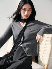 Women's Short V-Neck Embroidered Cardigan