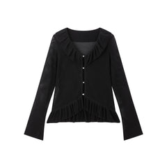 Women's Cropped Ruffle Knit Cardigan
