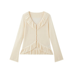 Women's Cropped Ruffle Knit Cardigan