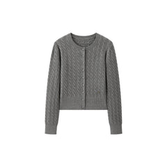 Women's Grey Cable-Knit Cropped Cardigan