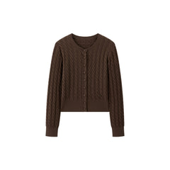 Women's Grey Cable-Knit Cropped Cardigan