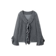 Women's Elegant Ruffle-Trim Knit Cardigan