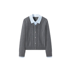 Women's Preppy Contrast-Trim Knit Faux-Layer Cardigan