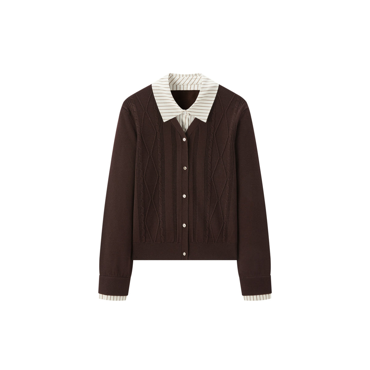 Women's Preppy Contrast-Trim Knit Faux-Layer Cardigan