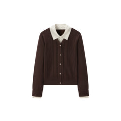 Women's Preppy Contrast-Trim Knit Faux-Layer Cardigan