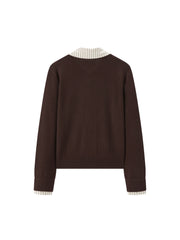 Women's Preppy Contrast-Trim Knit Faux-Layer Cardigan