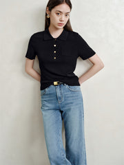 Women's Antibacterial Polo-Style Knit Top