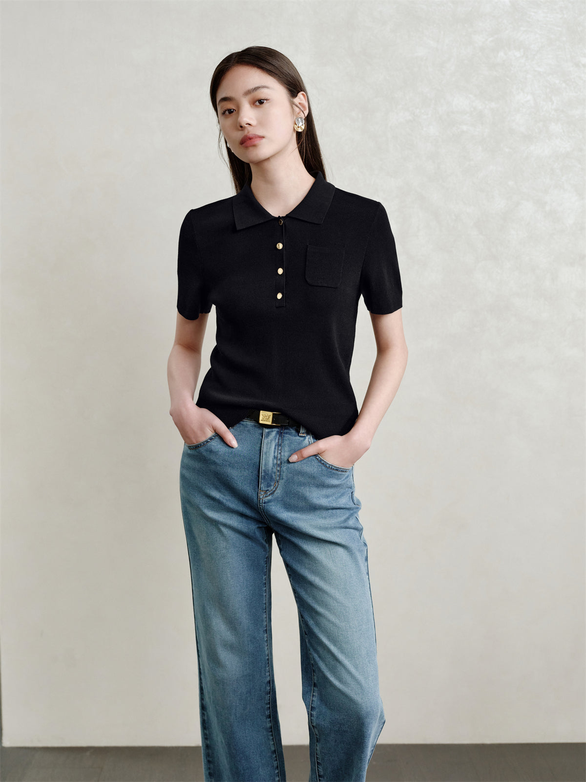 Women's Antibacterial Polo-Style Knit Top