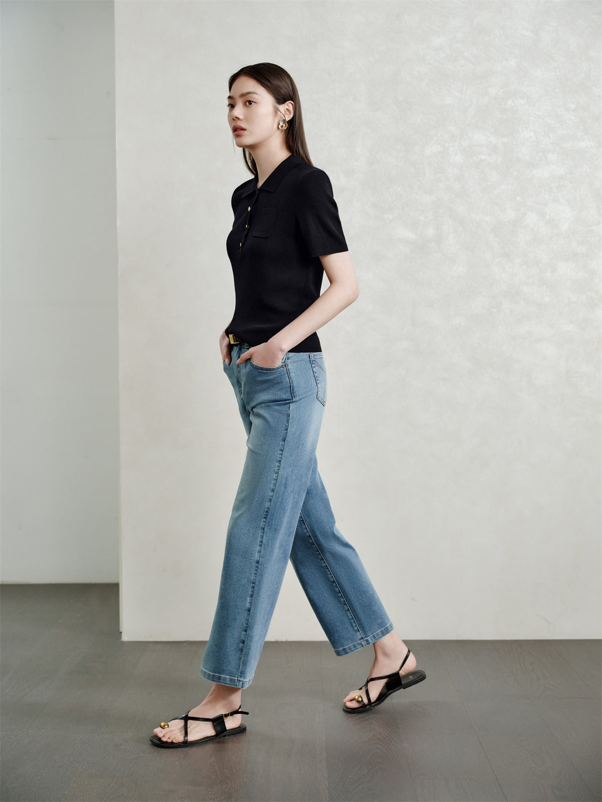Women's Antibacterial Polo-Style Knit Top