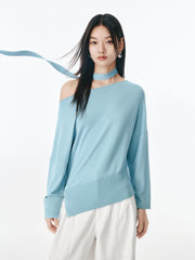 Women's Split-Hem Pullover Knit Top with Detachable Tie