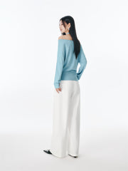 Women's Split-Hem Pullover Knit Top with Detachable Tie