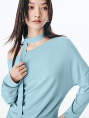 Women's Split-Hem Pullover Knit Top with Detachable Tie