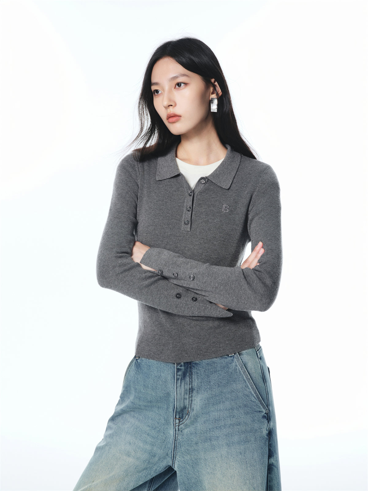 Women's Slim Fit Polo-Collar Knit Sweater
